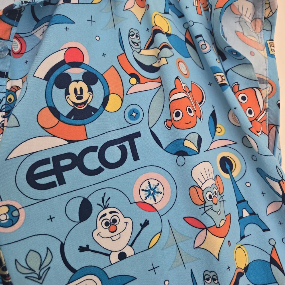 Disney Womens EPCOT Button Down Shirt - Light Blue with Characters - Picture 8 of 11